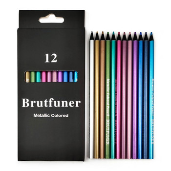 12 цвята\\кутия Метални цветни моливи Рисуване Скициране Меко дърво Златен комплект моливи за студентска професия Художествени принадлежности