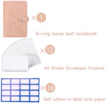 12 τμχ/Σετ Planner Notebook Binder Budget Planner Cash Envelope Binder A6 Pocket Organizer Βιβλίο με δερμάτινο κάλυμμα PU