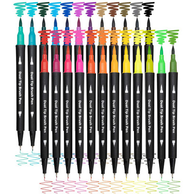Bview Art 24colors Dual Tip Ακουαρέλα στυλό Παιδικά Ενήλικες Καλλιτέχνης Fine Point Coloring Markers
