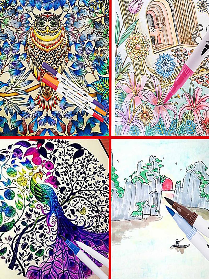 Bview Art 24colors Dual Tip Ακουαρέλα στυλό Παιδικά Ενήλικες Καλλιτέχνης Fine Point Coloring Markers