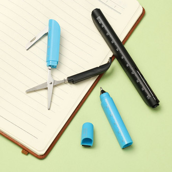 Креативна многофункционална химикалка със сгъваема ножица Нож Линийка Бонбонени цветни химикалки за писане Канцеларски материали за офис училище