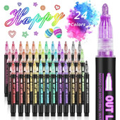 24 цветни контури с двойна линия Art Pen Marker Pen DIY Graffiti Outline Marker Pen Highlighter Scrapbook Diary Poster Card