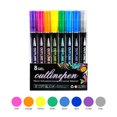 24 цветни контури с двойна линия Art Pen Marker Pen DIY Graffiti Outline Marker Pen Highlighter Scrapbook Diary Poster Card