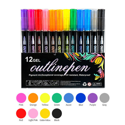 24 цветни контури с двойна линия Art Pen Marker Pen DIY Graffiti Outline Marker Pen Highlighter Scrapbook Diary Poster Card