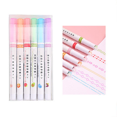 6 τμχ Μαρκαδόρο Curve Wave Line Art Marker Set Color Love Star Cloud Point Stamp Liner Highlighter Pen for Drawing Diary School