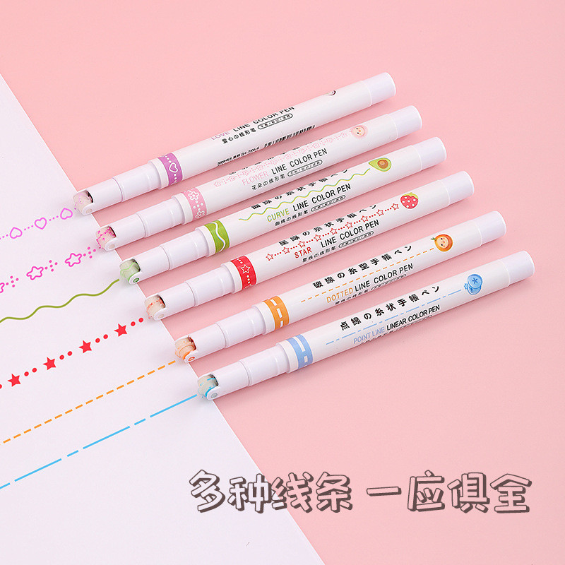 6 τμχ Μαρκαδόρο Curve Wave Line Art Marker Set Color Love Star Cloud Point Stamp Liner Highlighter Pen for Drawing Diary School