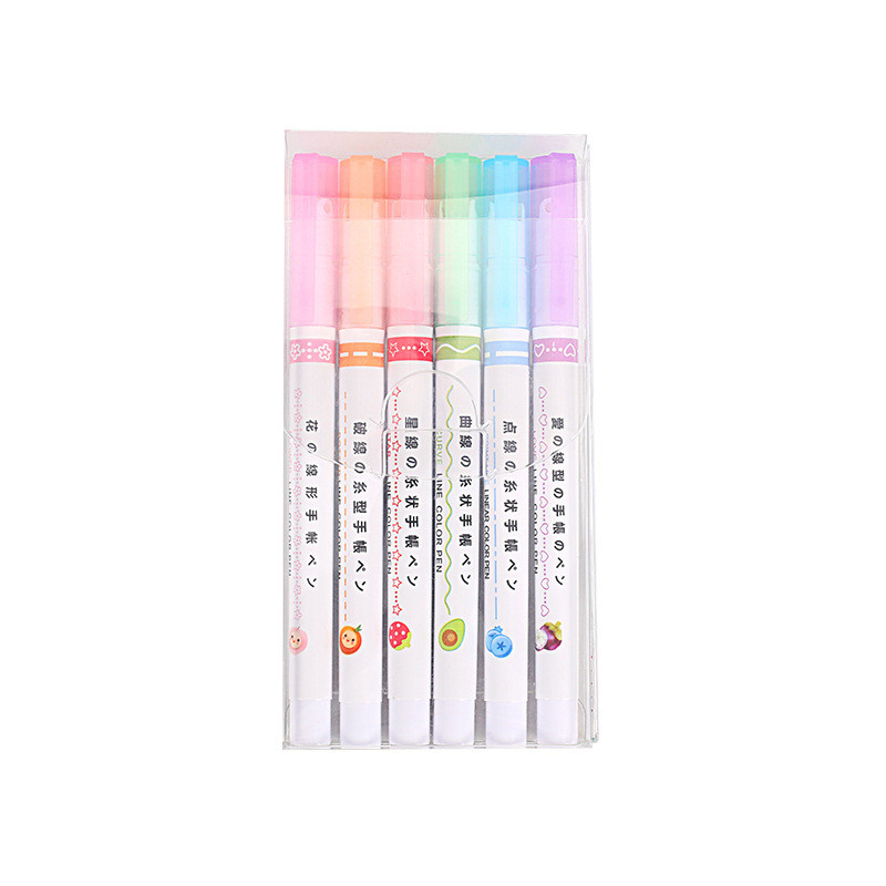 6 τμχ Μαρκαδόρο Curve Wave Line Art Marker Set Color Love Star Cloud Point Stamp Liner Highlighter Pen for Drawing Diary School