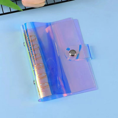 A6 segtuvų skaidraus blizgučio pakartotinai užpildomas 6 žiedų nešiojamojo kompiuterio dangtelis su užsegamu mygtuku, laisvų lapų aplanko nešiojamojo kompiuterio asmeninis planuotojas