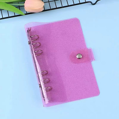 A6 segtuvų skaidraus blizgučio pakartotinai užpildomas 6 žiedų nešiojamojo kompiuterio dangtelis su užsegamu mygtuku, laisvų lapų aplanko nešiojamojo kompiuterio asmeninis planuotojas