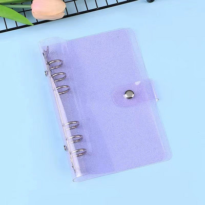 A6 segtuvų skaidraus blizgučio pakartotinai užpildomas 6 žiedų nešiojamojo kompiuterio dangtelis su užsegamu mygtuku, laisvų lapų aplanko nešiojamojo kompiuterio asmeninis planuotojas