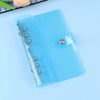 A6 segtuvų skaidraus blizgučio pakartotinai užpildomas 6 žiedų nešiojamojo kompiuterio dangtelis su užsegamu mygtuku, laisvų lapų aplanko nešiojamojo kompiuterio asmeninis planuotojas