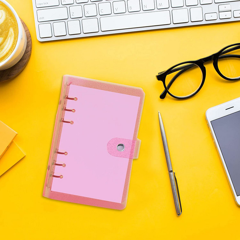 A6 segtuvų skaidraus blizgučio pakartotinai užpildomas 6 žiedų nešiojamojo kompiuterio dangtelis su užsegamu mygtuku, laisvų lapų aplanko nešiojamojo kompiuterio asmeninis planuotojas