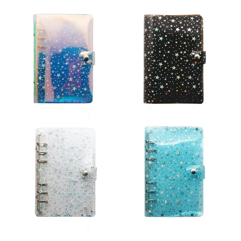 A6 skaidrus užrašų knygelės dangtelis Blizgučiai blizgučiai 6 žiedai palaidų lapų segtuvas Užrašų bloknotas Kawaii dienoraščio žurnalo planuotojas Biuro reikmenys