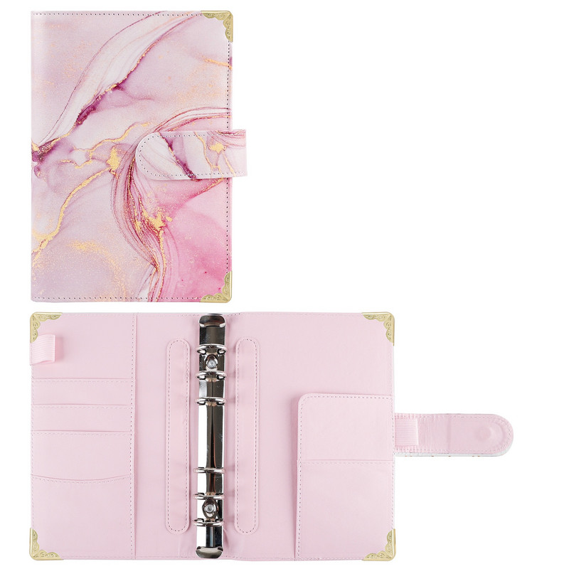 A6 PU odinis nešiojamojo kompiuterio segtuvas, pakartotinai užpildomas 6 žiedų biudžeto segtuvo dangtelis, skirtas A6 užpildo popieriui, laisvų lapų asmeninis planeris su užsegimu