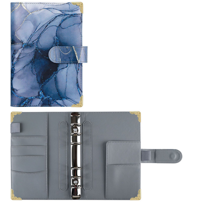 A6 PU odinis nešiojamojo kompiuterio segtuvas, pakartotinai užpildomas 6 žiedų biudžeto segtuvo dangtelis, skirtas A6 užpildo popieriui, laisvų lapų asmeninis planeris su užsegimu