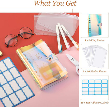 ΝΕΟ A6 Clear Soft PVC Binder Cover Planner Φάκελος με 6 δακτυλίους Loose-Leaf Σύστημα φακέλων προϋπολογισμού μετρητών με 10 τσέπες τμχ