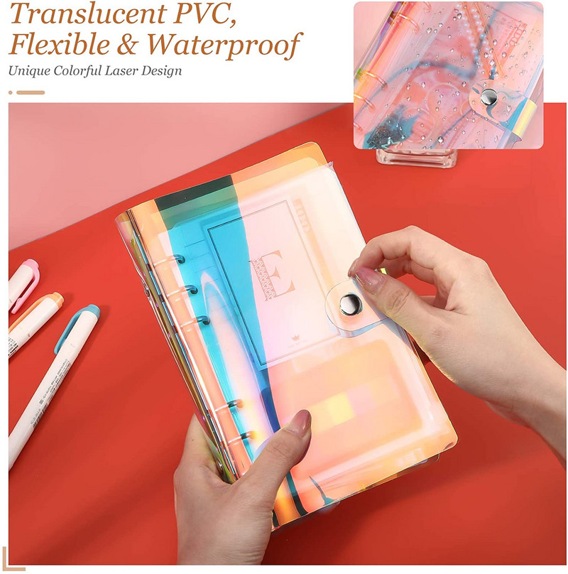 NAUJA A6 skaidraus minkšto PVC nešiojamojo kompiuterio segtuvo dangtelio planuoklė 6 žiedų laisvų lapų aplanko grynųjų pinigų biudžetinių vokų sistema su 10 vnt.