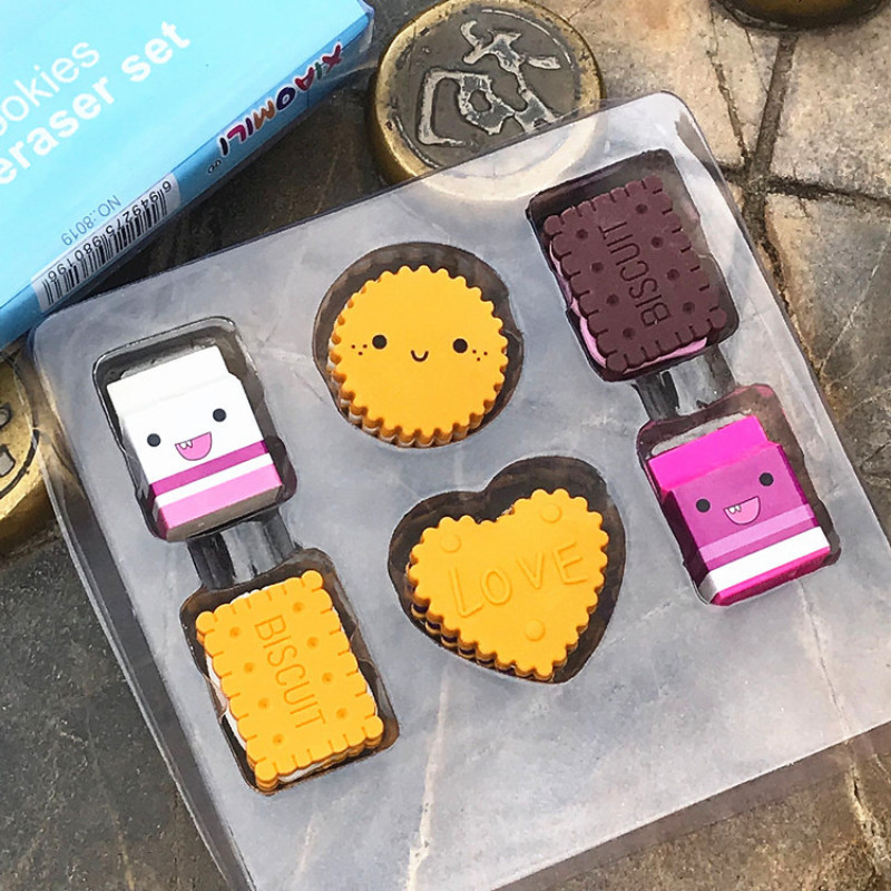 6db/csomag ÚJ Kawaii Cartoon dobozos tejes keksz radír aranyos írószer iskolai lány diákkellék parti anyag