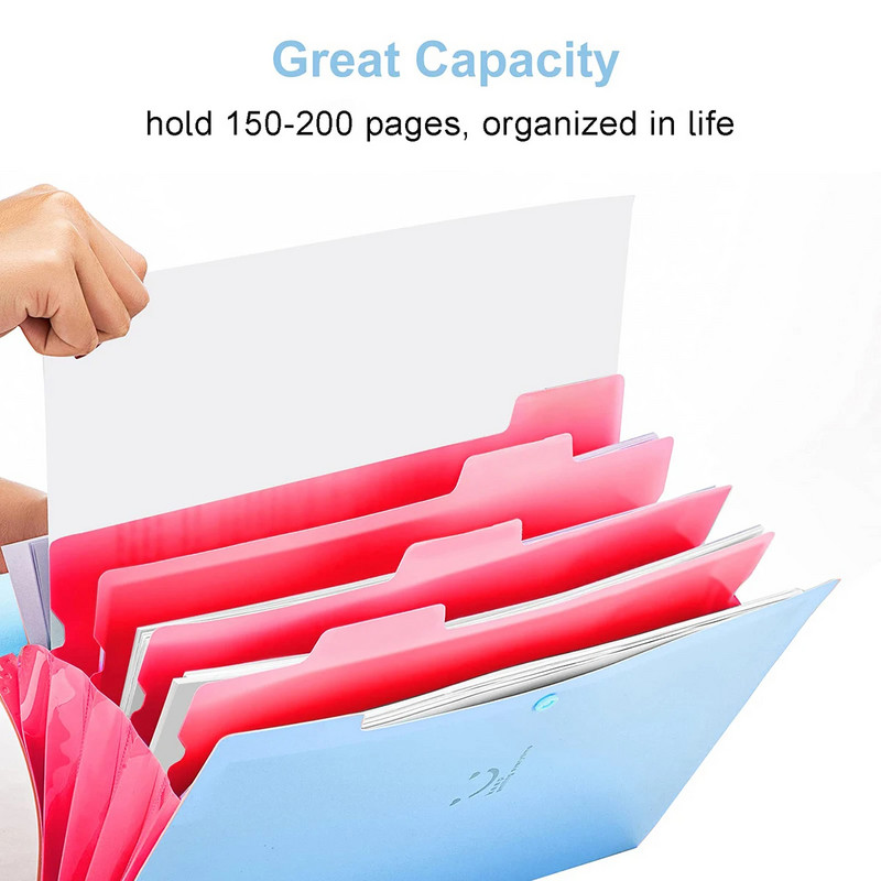 A4 Многослойна папка Dutton File Bag File Bag Candy Color Five Grid Organ Bag Голям капацитет Корейски прости канцеларски материали