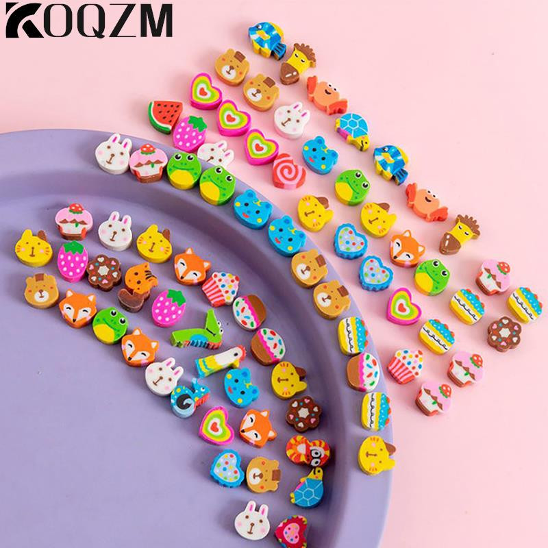 50 бр./чанта Kawaii Eraser Creative Cartoon Mini Pencil Eraser Животни Плодове Коледа Eraser Детски училищни канцеларски материали