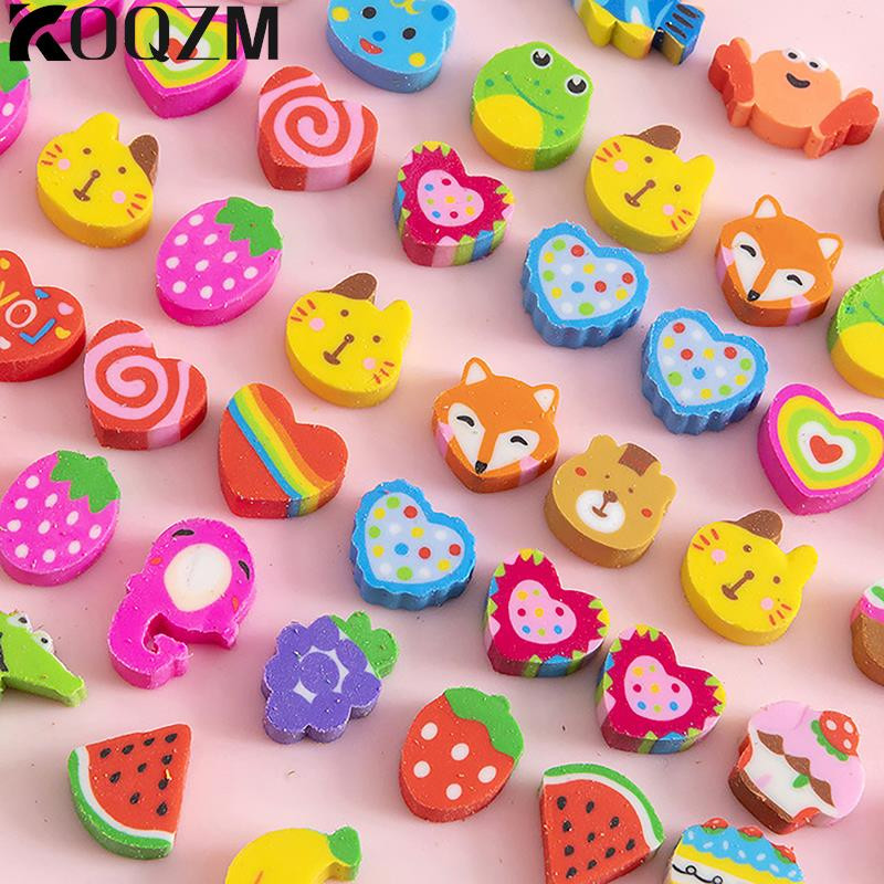50 бр./чанта Kawaii Eraser Creative Cartoon Mini Pencil Eraser Животни Плодове Коледа Eraser Детски училищни канцеларски материали