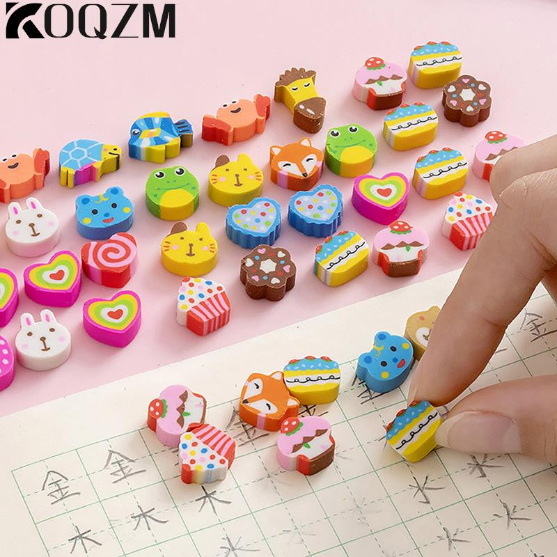 50 бр./чанта Kawaii Eraser Creative Cartoon Mini Pencil Eraser Животни Плодове Коледа Eraser Детски училищни канцеларски материали