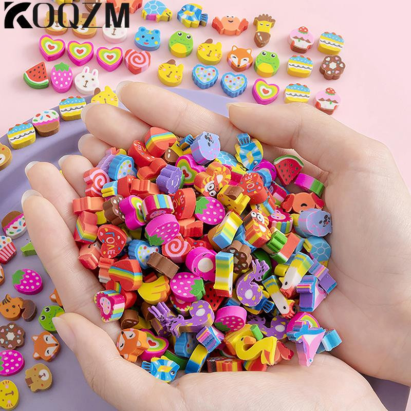 50 бр./чанта Kawaii Eraser Creative Cartoon Mini Pencil Eraser Животни Плодове Коледа Eraser Детски училищни канцеларски материали