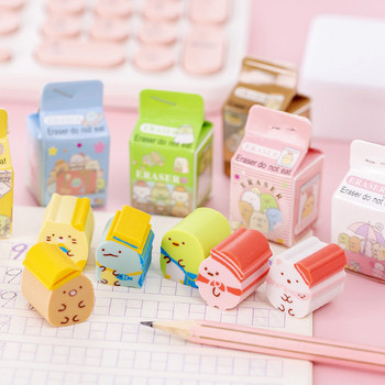 4 τεμ./συσκευασία Kawaii Milk Box Sumikko Gurashi Rubber Eraser Cute Erasers Stationery Δώρα Βραβεία Σχολικά Προμήθειες Χαριτωμένα χαρτικά