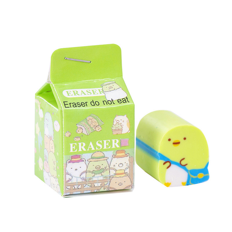 4 db/csomag Kawaii Milk Box Sumikko Gurashi gumiradír Aranyos radírok Irodaszerek Ajándékdíjak Iskolaszerek Aranyos írószerek