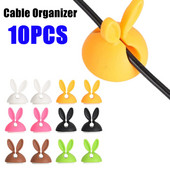 10 ΤΕΜ. Cute Rabbit Ears Cable Bobbin Winder Clip Organizer σύρμα θήκη γραφείου κορδόνι Αυτοκόλλητες βάσεις συρμάτινων κλιπ οργανωτή καλωδίων