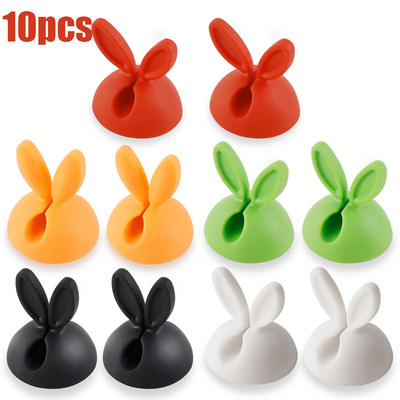 10 ΤΕΜ. Cute Rabbit Ears Cable Bobbin Winder Clip Organizer σύρμα θήκη γραφείου κορδόνι Αυτοκόλλητες βάσεις συρμάτινων κλιπ οργανωτή καλωδίων