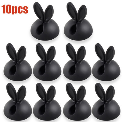 10 ΤΕΜ. Cute Rabbit Ears Cable Bobbin Winder Clip Organizer σύρμα θήκη γραφείου κορδόνι Αυτοκόλλητες βάσεις συρμάτινων κλιπ οργανωτή καλωδίων