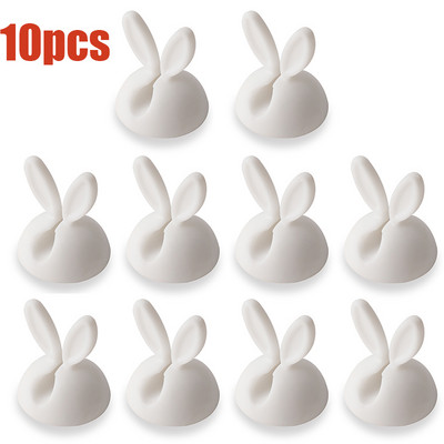 10 ΤΕΜ. Cute Rabbit Ears Cable Bobbin Winder Clip Organizer σύρμα θήκη γραφείου κορδόνι Αυτοκόλλητες βάσεις συρμάτινων κλιπ οργανωτή καλωδίων
