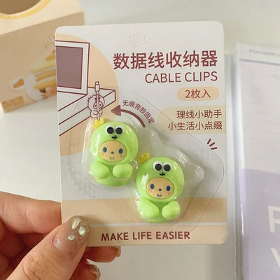 2kom Kawaii crtani organizator kabela Slatki USB punjač Linija podataka Žica Zidne kuke Držač kabela Namotač kabela za slušalice Stolni organizator