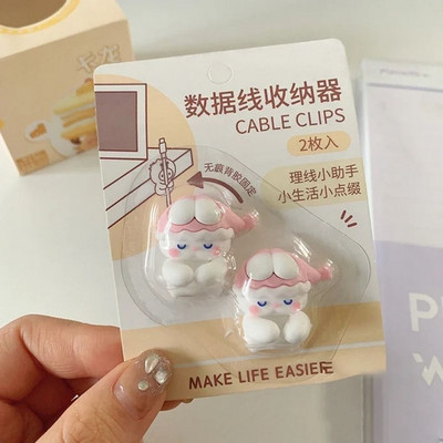 2kom Kawaii crtani organizator kabela Slatki USB punjač Linija podataka Žica Zidne kuke Držač kabela Namotač kabela za slušalice Stolni organizator