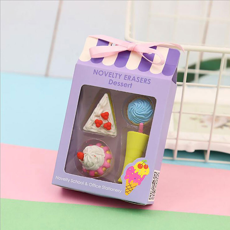 Γραφική ύλη 4 τεμ. Kawaii Ice Cream Hamburger Lollipop Αποσπώμενη γόμα από καουτσούκ