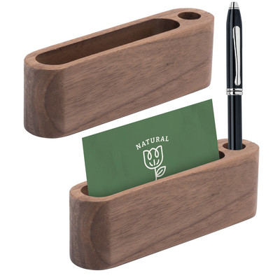 Ξύλινη θήκη επαγγελματικών καρτών με υποδοχή στυλό Επιτραπέζια βάση επαγγελματικών καρτών Οθόνη θήκης υπομνημάτων Κουτί αποθήκευσης οργάνωσης κάρτας για γραφείο