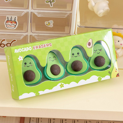 4 db/készlet Kawaii Avocado Expressions Gumi radír Ceruza radír gyerekeknek Irodaszerek Ajándék Nyeremények Iskolai Irodaszerek