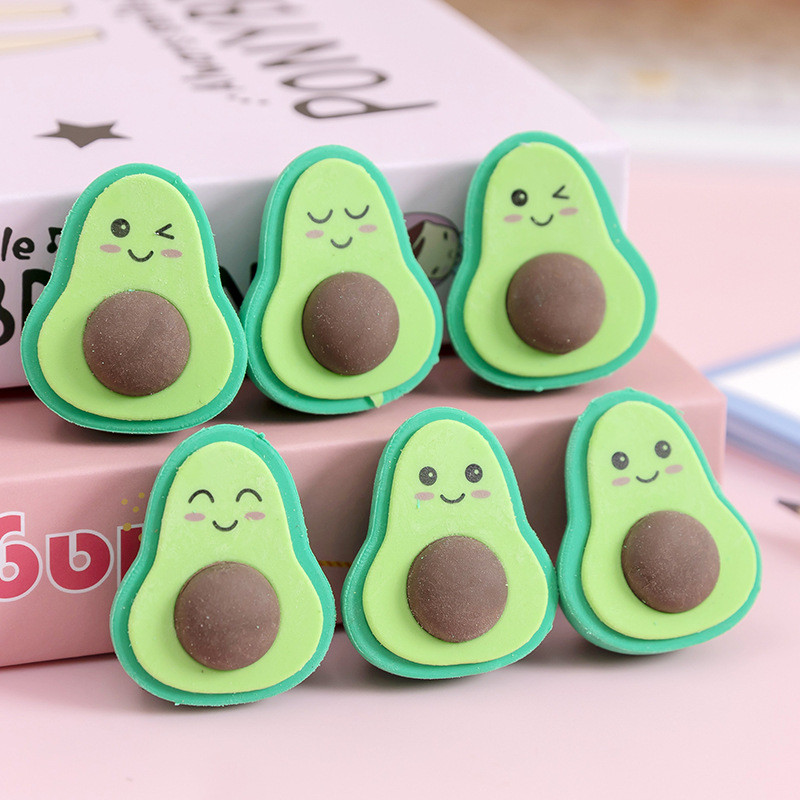 4 db/készlet Kawaii Avocado Expressions Gumi radír Ceruza radír gyerekeknek Irodaszerek Ajándék Nyeremények Iskolai Irodaszerek