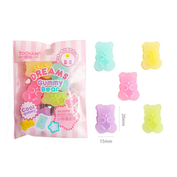 5 бр. Kawaii Bear Erasers Jelly Color Мини молив Гумени гуми Детски подаръци Инструмент за корекция Корейски канцеларски материали Офис консумативи