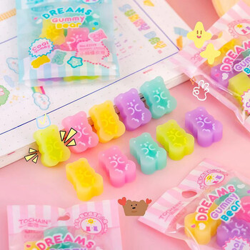 5 бр. Kawaii Bear Erasers Jelly Color Мини молив Гумени гуми Детски подаръци Инструмент за корекция Корейски канцеларски материали Офис консумативи