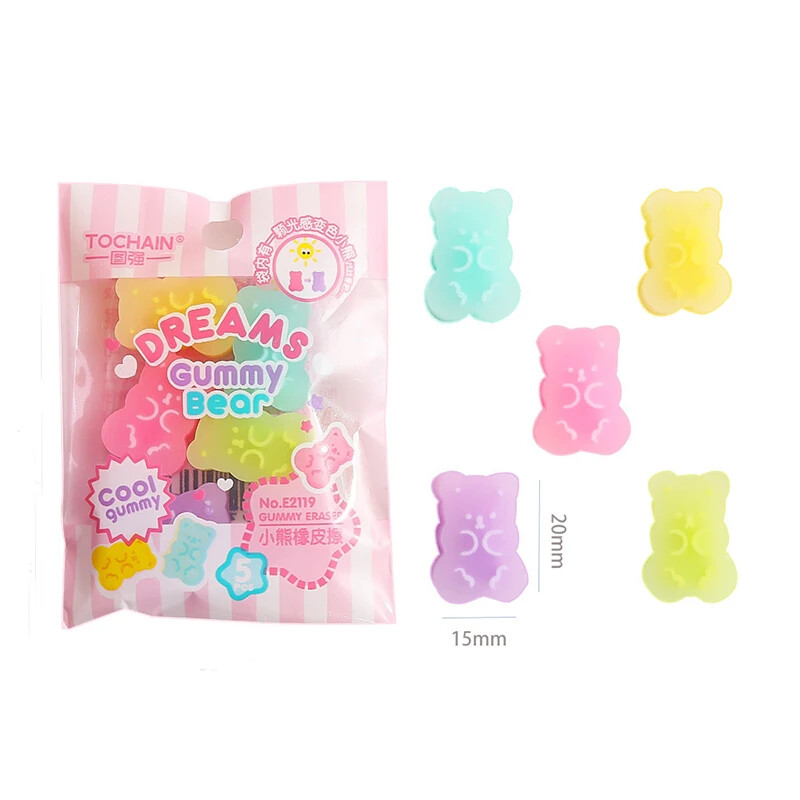 5db Kawaii Bear Radír Jelly Color Mini Ceruza Gumi Radír Gyerek Ajándékjavító Szerszám Koreai Írószer Irodaszerek